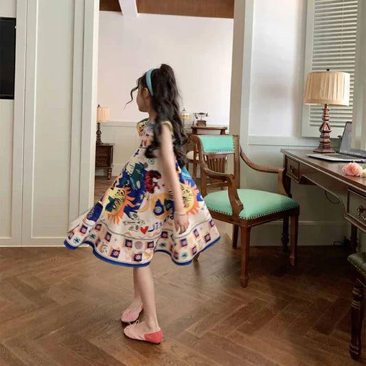 -キッズジュニアワンピース フリルショルダープリントサマードレス - mamahalo shop - ノースリーブワンピース -  べビー服 - 子供服 - 男の子 - 女の子