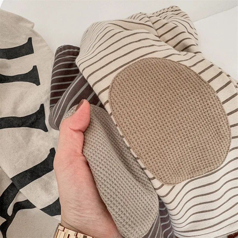 -キッズ ボーダー 膝パッチ 裏起毛 レギンス レギパン - mamahalo shop - レギンスパンツ -  べビー服 - 子供服 - 男の子 - 女の子