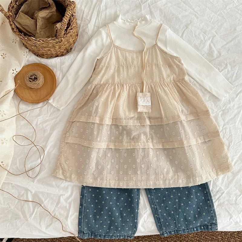 -キッズパンツ 水玉ドットワイドルーズデニムパンツ ジーンズジーパン - mamahalo shop - デニムパンツ -  べビー服 - 子供服 - 男の子 - 女の子