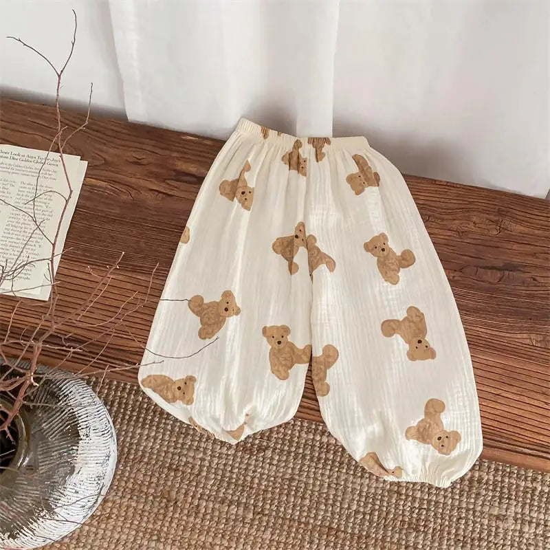 -キッズパンツ サマーロングパンツ ハート/カラフルハート/ベアくま プリント【mh0005656】 - mamahalo shop - ロングパンツ・スウェットパンツ -  べビー服 - 子供服 - 男の子 - 女の子