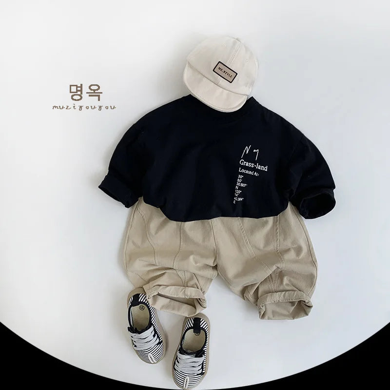 -キッズトップス 長袖レターロゴプリントTシャツ 2カラー - mamahalo shop - 長袖Tシャツ -  べビー服 - 子供服 - 男の子 - 女の子