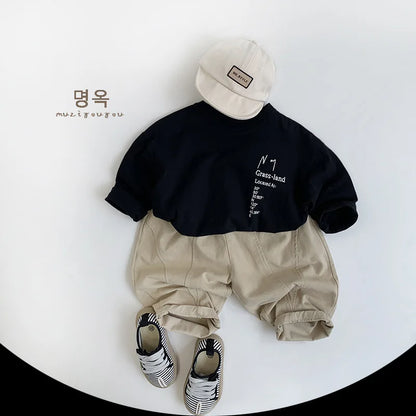 -キッズトップス 長袖レターロゴプリントTシャツ 2カラー - mamahalo shop - 長袖Tシャツ -  べビー服 - 子供服 - 男の子 - 女の子