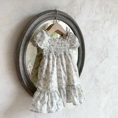 -ベビーワンピース 半袖パフスリーブ シャーリング サマードレス フラワー花柄プリント 3カラー【mh0005345】 - mamahalo shop - 半袖ワンピース -  べビー服 - 子供服 - 男の子 - 女の子