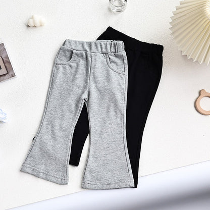 -キッズ セットアップ 長袖 パッチワーク チュニック ブラウス フレア ロングパンツ ブラック グレー ガールズ - mamahalo shop - 長袖セットアップ -  べビー服 - 子供服 - 男の子 - 女の子