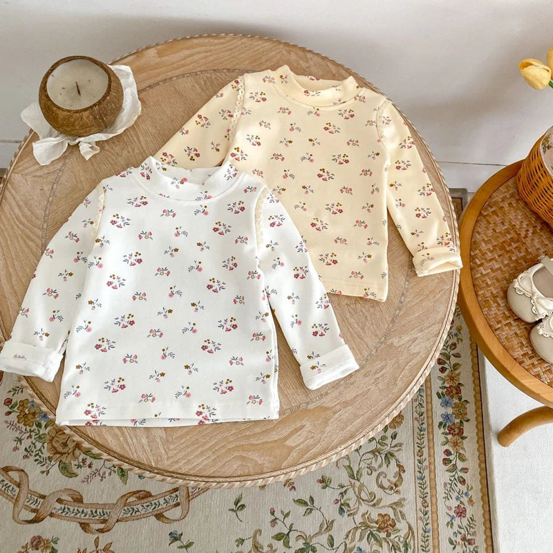 -ベビーキッズトップス フラワー小花柄プリントハイネック長袖Tシャツ 2カラー【mh0007032】 - mamahalo shop - 長袖Tシャツ -  べビー服 - 子供服 - 男の子 - 女の子