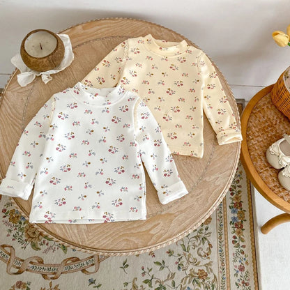 -ベビーキッズトップス フラワー小花柄プリントハイネック長袖Tシャツ 2カラー【mh0007032】 - mamahalo shop - 長袖Tシャツ -  べビー服 - 子供服 - 男の子 - 女の子