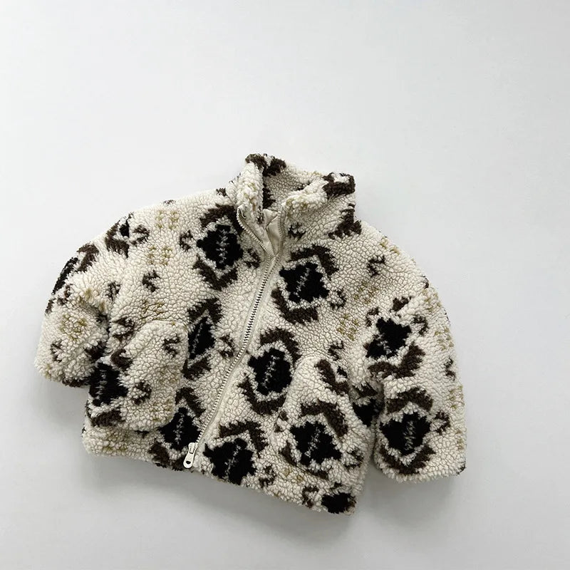 -キッズアウター ボアフリース裏キルティングジャケット ジッパーコート ネイティブ トライバル柄 ボーイズ 男の子 子供服 - mamahalo shop - ショートコート・ジャケット・ジャンパー -  べビー服 - 子供服 - 男の子 - 女の子