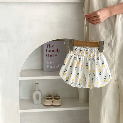 -ベビーパンツ バルーンショートパンツ ブルマパンツ レトロフラワー花柄プリント【mh0006095】 - mamahalo shop - ハーフパンツ・ショートパンツ -  べビー服 - 子供服 - 男の子 - 女の子