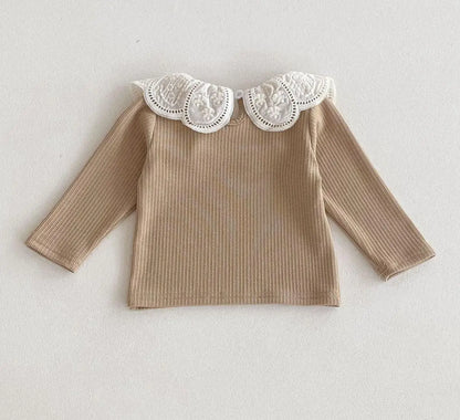 -ベビートップス 長袖Tシャツ フラワーレース襟 3カラー【mh0006370】 - mamahalo shop - 長袖Tシャツ -  べビー服 - 子供服 - 男の子 - 女の子