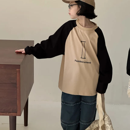 キッズトップス パッチワークラグランスリーブプリント柄長袖Tシャツ 2カラー - mamahalo shop - 長袖Tシャツ -  べビー服 - 子供服 - 男の子 - 女の子