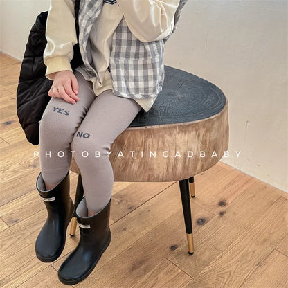 -キッズパンツ YES/NOプリントロゴリブレギンスパンツ 3カラー - mamahalo shop - レギンスパンツ -  べビー服 - 子供服 - 男の子 - 女の子