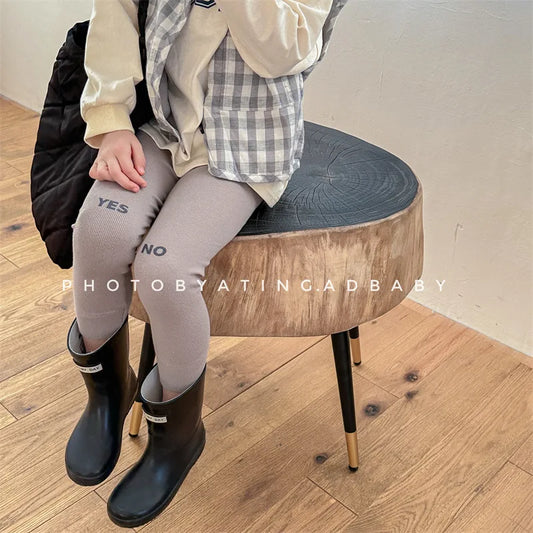 -キッズパンツ YES/NOプリントロゴリブレギンスパンツ 3カラー - mamahalo shop - レギンスパンツ -  べビー服 - 子供服 - 男の子 - 女の子