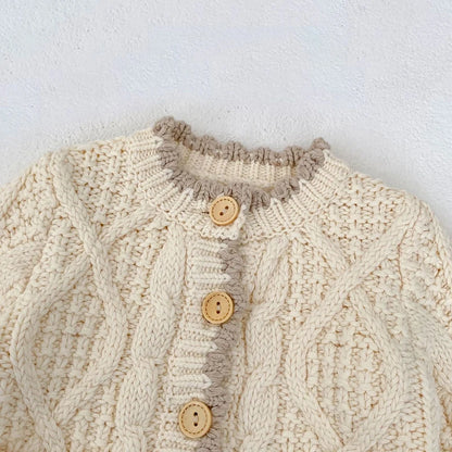 -ベビーカーディガン ケーブル編みざっくりニットジャケット ベージュ【mh0006996】 - mamahalo shop - カーディガン・パーカー -  べビー服 - 子供服 - 男の子 - 女の子