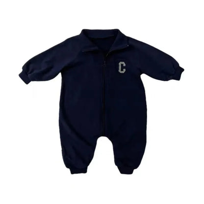 -ベビージャンプスーツ 長袖つなぎ 襟付き ジップアップ レターロゴ 2カラー【mh0006447】 - mamahalo shop - 長袖ジャンプスーツ -  べビー服 - 子供服 - 男の子 - 女の子