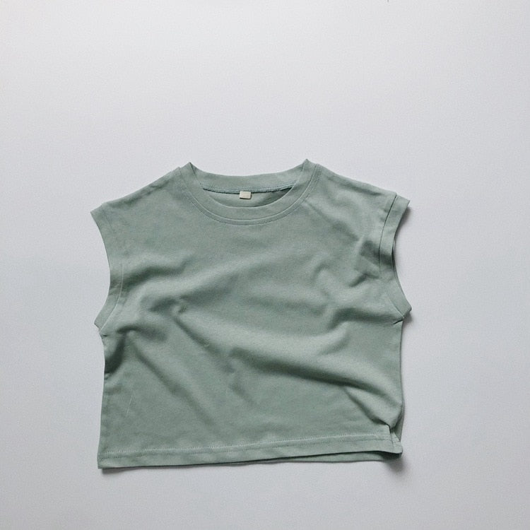 -キッズ くすみカラー ノースリーブ Tシャツ タンクトップ 5カラー ユニセックス【mh0002091】 - mamahalo shop - タンクトップ・キャミソール・ノースリーブトップス -  べビー服 - 子供服 - 男の子 - 女の子