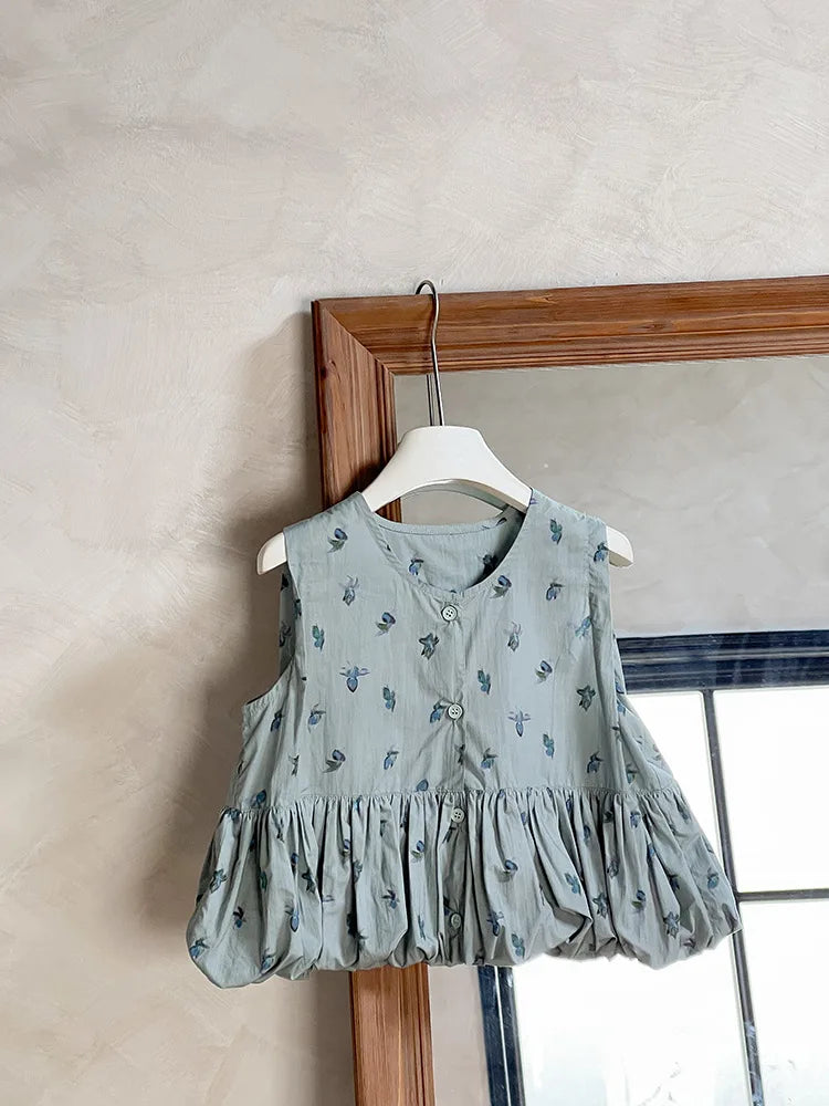 -キッズトップス ノースリーブ バルーンチュニックブラウス フラワー花柄プリント【mh0006011】 - mamahalo shop - タンクトップ・キャミソール・ノースリーブトップス -  べビー服 - 子供服 - 男の子 - 女の子