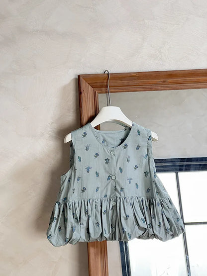 -キッズトップス ノースリーブ バルーンチュニックブラウス フラワー花柄プリント【mh0006011】 - mamahalo shop - タンクトップ・キャミソール・ノースリーブトップス -  べビー服 - 子供服 - 男の子 - 女の子