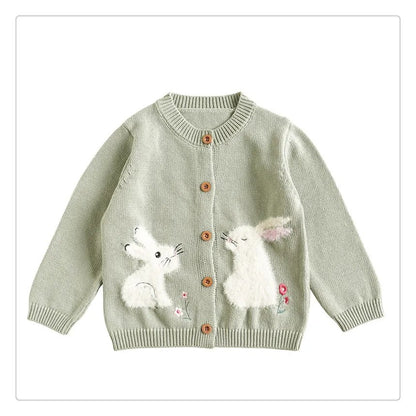 -キッズカーディガン 長袖ニット アニマルアップリケ うさぎ あひる りす 4カラー ガールズ 女の子 子供服 - mamahalo shop - カーディガン・パーカー -  べビー服 - 子供服 - 男の子 - 女の子