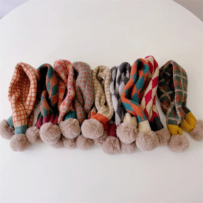 -キッズマフラー ぽんぽん付きネックウォーマー アーガイルチェック ユニセックス 男の子 女の子 子供服【mh0003397】 - mamahalo shop - ネックウォーマー -  べビー服 - 子供服 - 男の子 - 女の子