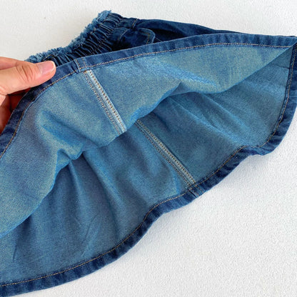 -キッズセットアップ 2点セット デニム長袖シャツ+ポケットアクセントデニムスカート - mamahalo shop - 長袖セットアップ -  べビー服 - 子供服 - 男の子 - 女の子