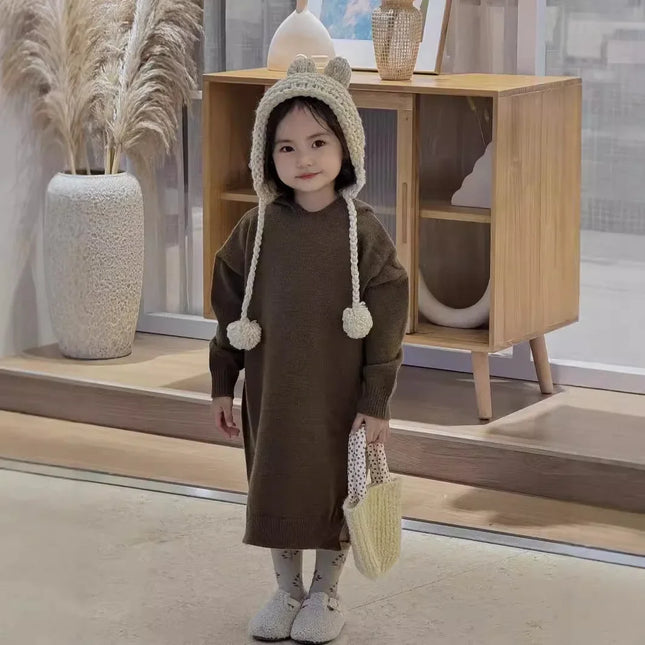 キッズワンピース フーディニット長袖ワンピース - mamahalo shop - 長袖ワンピース -  べビー服 - 子供服 - 男の子 - 女の子