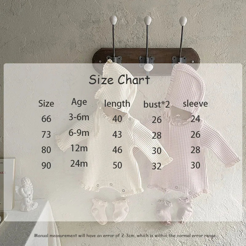 -ベビーロンパース ボンネットセット ワッフル 長袖ボディスーツ シンプルベーシック 2カラー【mh0006262】 - mamahalo shop - 長袖ロンパース -  べビー服 - 子供服 - 男の子 - 女の子