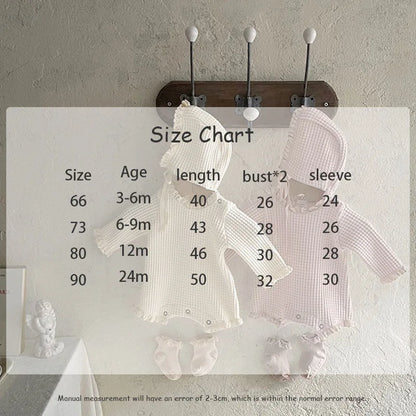 -ベビーロンパース ボンネットセット ワッフル 長袖ボディスーツ シンプルベーシック 2カラー【mh0006262】 - mamahalo shop - 長袖ロンパース -  べビー服 - 子供服 - 男の子 - 女の子