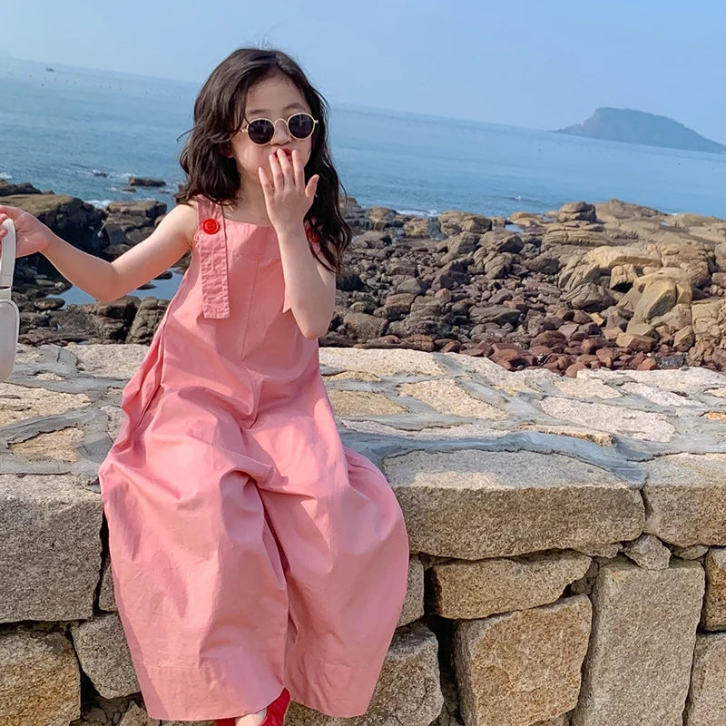 -キッズサロペット サスペンダーパンツ ワイドルーズパンツ ピンク【mh0005852】 - mamahalo shop - サロペットパンツ・サスペンダーパンツ -  べビー服 - 子供服 - 男の子 - 女の子