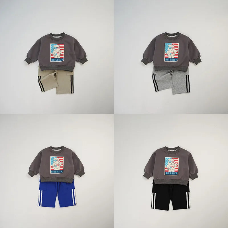-キッズトップス くまベアプリント長袖スウェットトレーナー 4カラー - mamahalo shop - トレーナー・フーディ -  べビー服 - 子供服 - 男の子 - 女の子