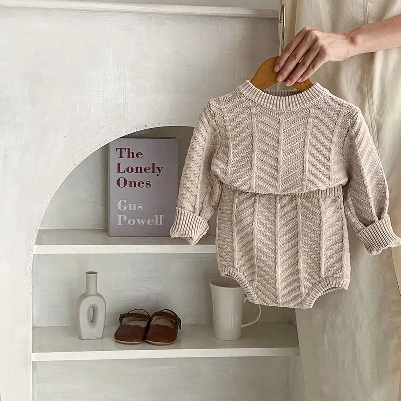 -ベビーセットアップ 2点セット ニットセーター ブルマパンツ グレージュ - mamahalo shop - 長袖セットアップ -  べビー服 - 子供服 - 男の子 - 女の子