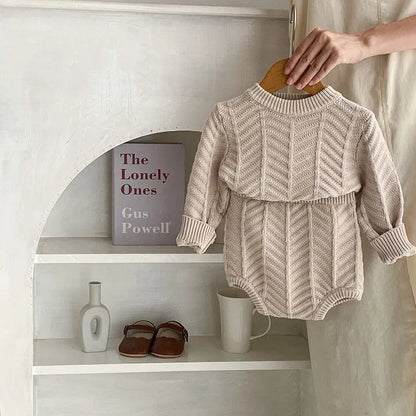 -ベビーセットアップ 2点セット ニットセーター ブルマパンツ グレージュ - mamahalo shop - 長袖セットアップ -  べビー服 - 子供服 - 男の子 - 女の子