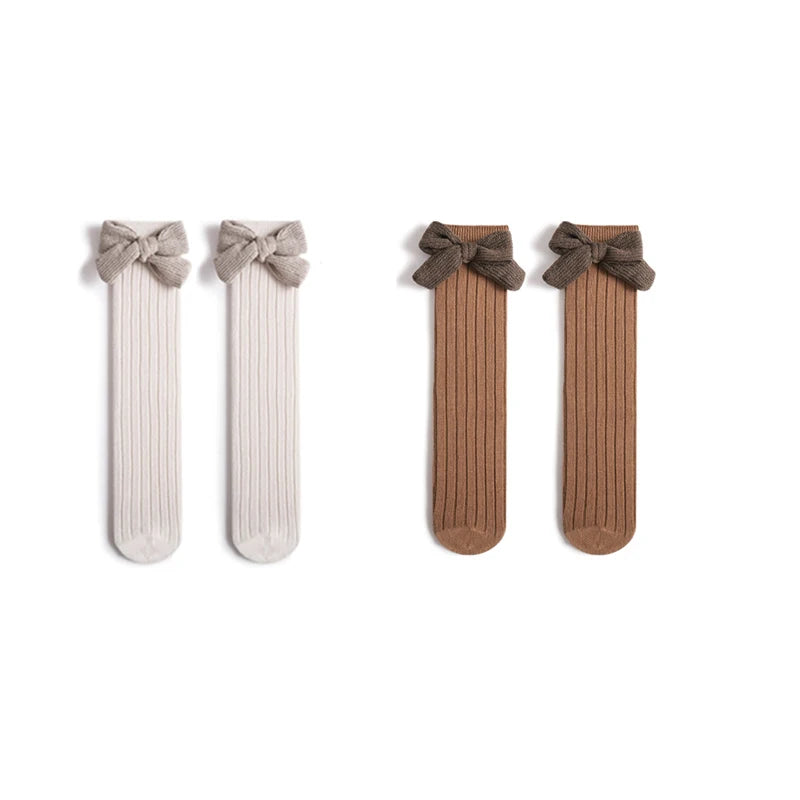 -ベビー キッズ リボン ハイソックス 靴下 2足 セット - mamahalo shop - ベビー用靴下・タイツ -  べビー服 - 子供服 - 男の子 - 女の子