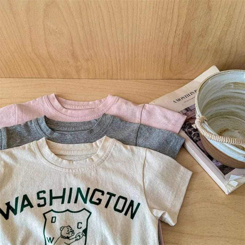 -キッズトップス 半袖Tシャツ レターロゴプリント 3カラー【mh0005692】 - mamahalo shop - 半袖Tシャツ -  べビー服 - 子供服 - 男の子 - 女の子