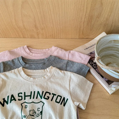 -キッズトップス 半袖Tシャツ レターロゴプリント 3カラー【mh0005692】 - mamahalo shop - 半袖Tシャツ -  べビー服 - 子供服 - 男の子 - 女の子