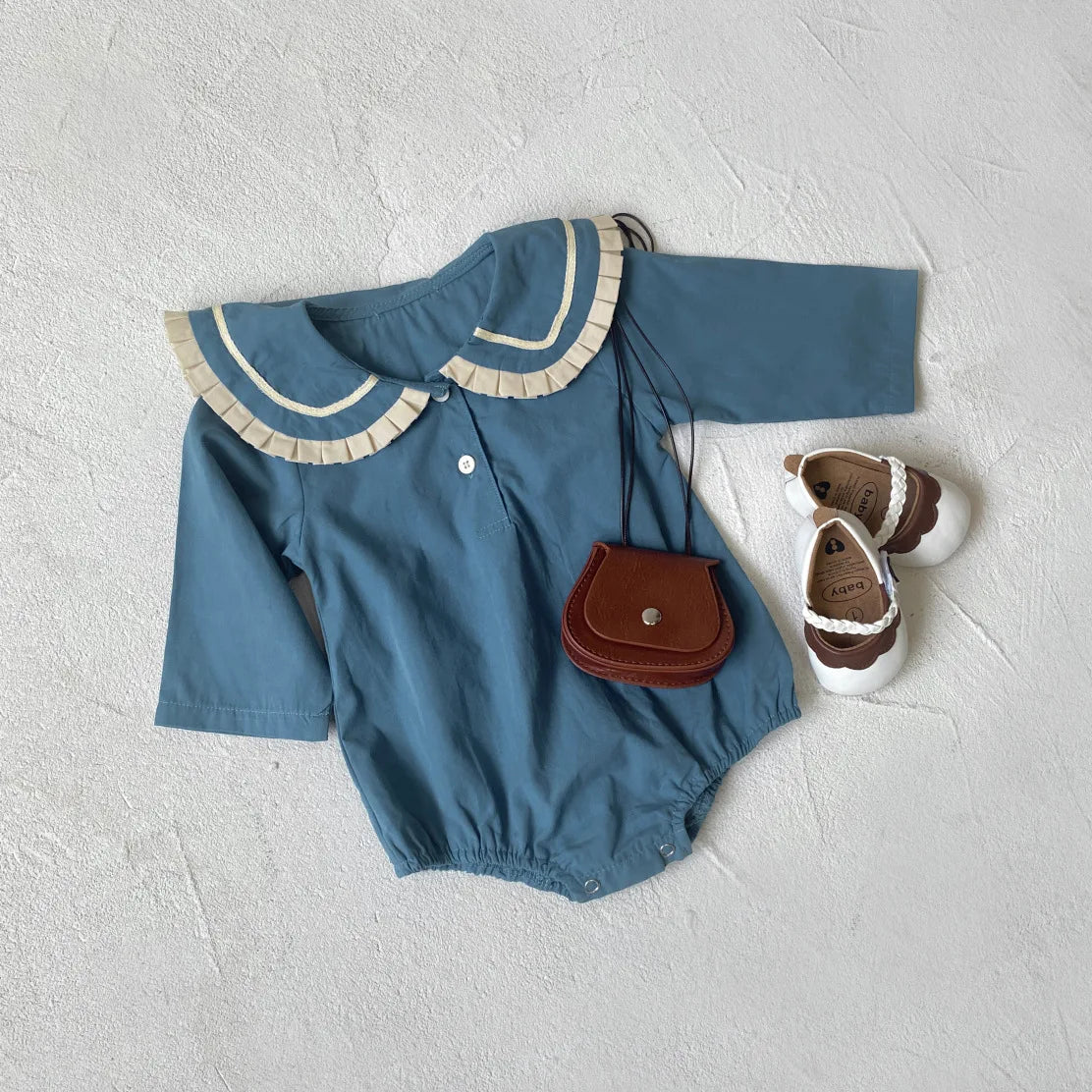 -ベビーロンパース マリンスタイルネイビーセーラーカラー長袖ボディスーツ 2カラー - mamahalo shop - 長袖ロンパース -  べビー服 - 子供服 - 男の子 - 女の子