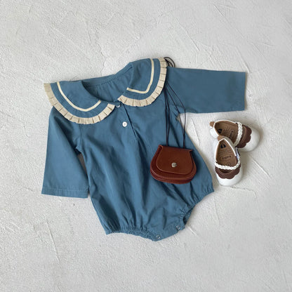 -ベビーロンパース マリンスタイルネイビーセーラーカラー長袖ボディスーツ 2カラー - mamahalo shop - 長袖ロンパース -  べビー服 - 子供服 - 男の子 - 女の子