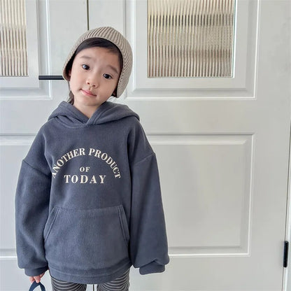 -キッズ ボアフリース レターロゴ フーディ スウェット パーカー - mamahalo shop - トレーナー・フーディ -  べビー服 - 子供服 - 男の子 - 女の子