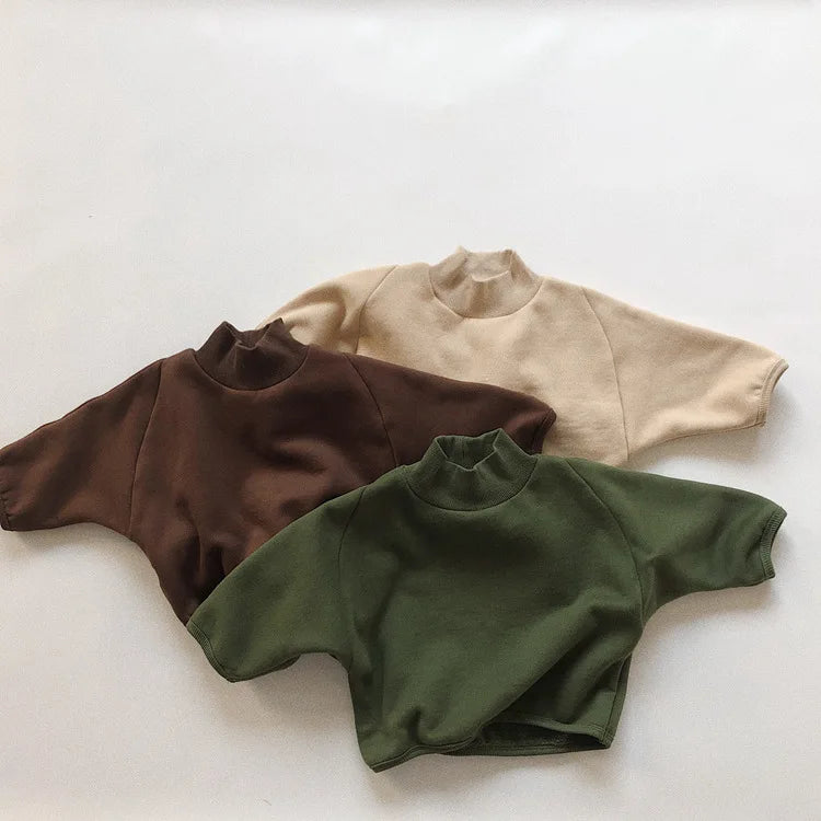 -キッズスウェットシャツ 裏ボアフリース ハイネックトップス スタンドカラーTシャツ 無地 3カラー ユニセックス 男の子 女の子 子供服 - mamahalo shop - 長袖Tシャツ -  べビー服 - 子供服 - 男の子 - 女の子