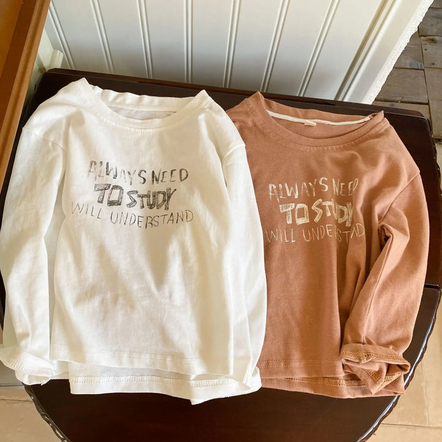 キッズトップス 長袖Tシャツ レターロゴプリント 2カラー - mamahalo shop - 長袖Tシャツ -  べビー服 - 子供服 - 男の子 - 女の子