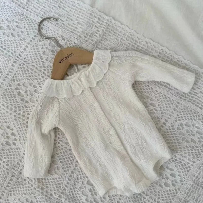 -ベビーロンパース レースフリル襟 長袖ボディスーツ 2カラー - mamahalo shop - 長袖ロンパース -  べビー服 - 子供服 - 男の子 - 女の子