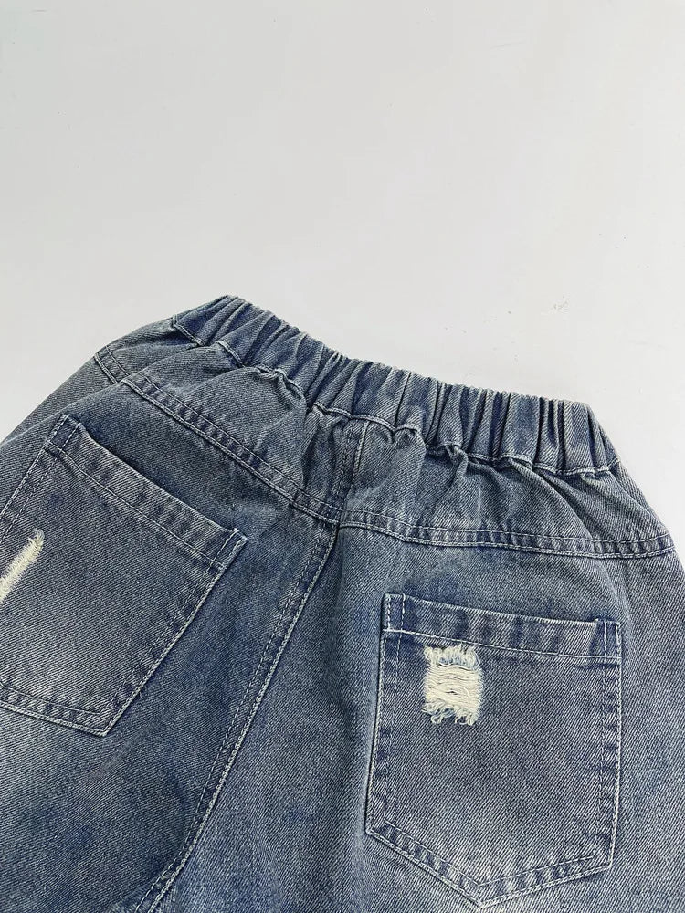 -キッズパンツ デニム ダメージ加工 ハーフパンツ ショートパンツ - mamahalo shop - ハーフパンツ・ショートパンツ -  べビー服 - 子供服 - 男の子 - 女の子