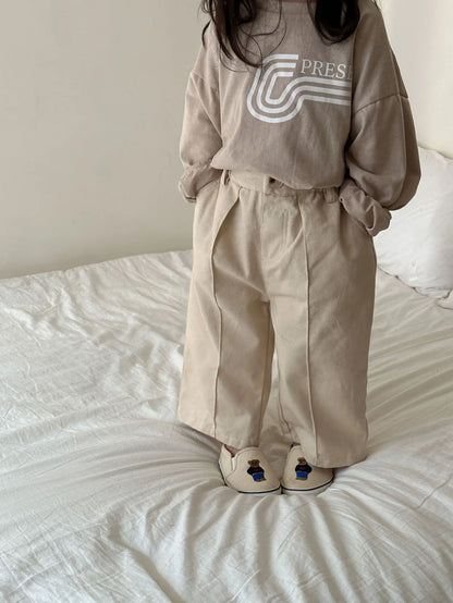 -キッズパンツ センタータック シンプルベーシック ルーズパンツ ベージュホワイト/コーヒー/2カラー - mamahalo shop - ロングパンツ・スウェットパンツ -  べビー服 - 子供服 - 男の子 - 女の子