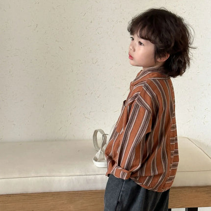 キッズトップス ストライプボーダーアシメ長袖シャツ - mamahalo shop - 長袖シャツ・ブラウス -  べビー服 - 子供服 - 男の子 - 女の子