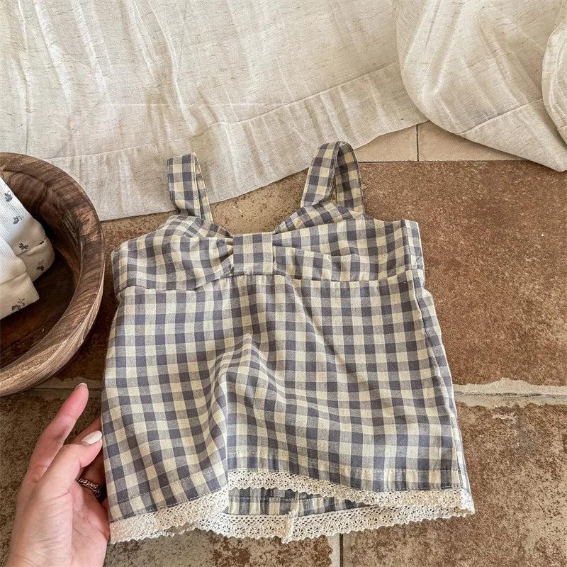 -キッズトップス キャミソールリボンブラウス チェック 2カラー - mamahalo shop - タンクトップ・キャミソール・ノースリーブトップス -  べビー服 - 子供服 - 男の子 - 女の子