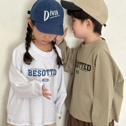 キッズトップス レターロゴプリント長袖Tシャツ - mamahalo shop - 長袖Tシャツ -  べビー服 - 子供服 - 男の子 - 女の子