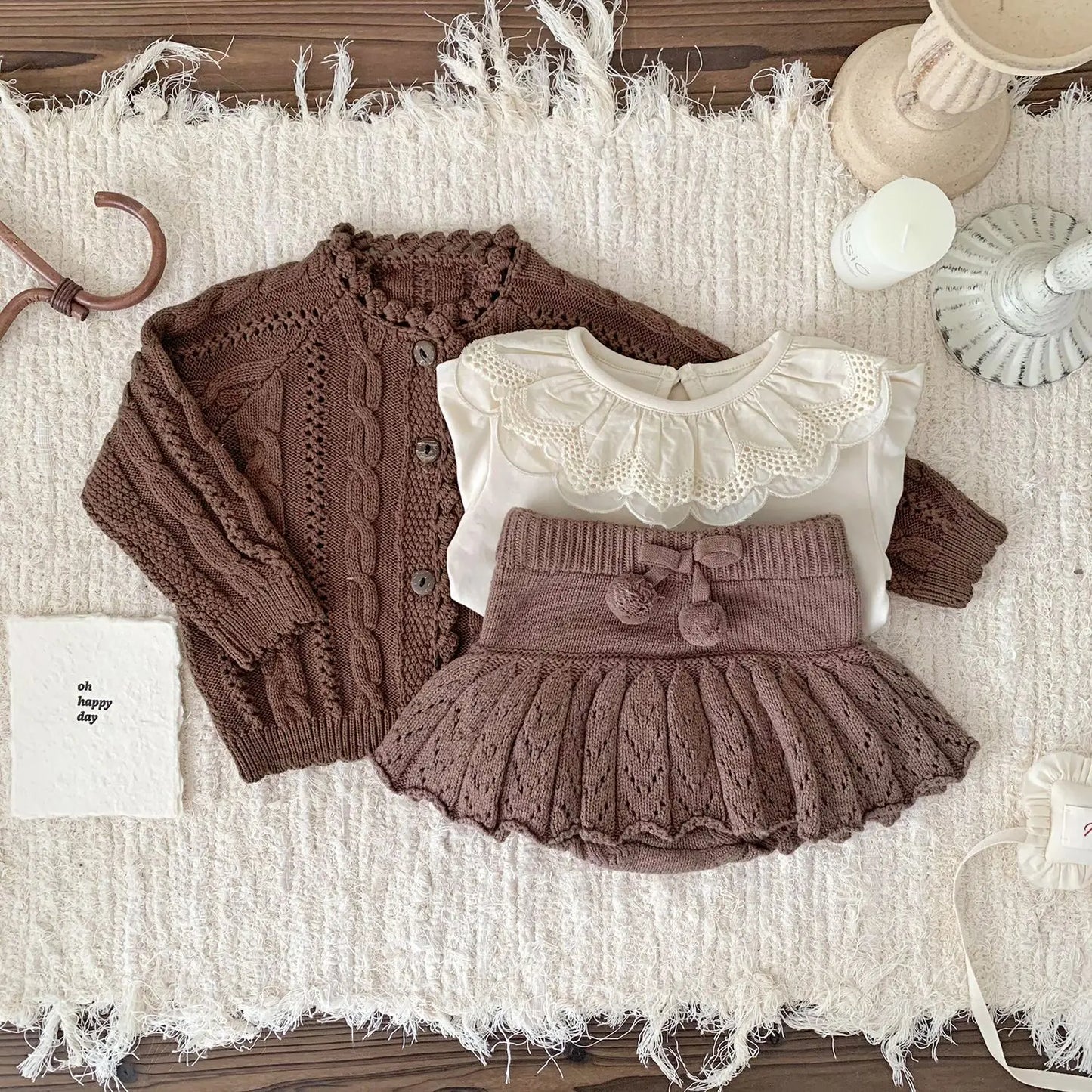 -ベビーキッズカーディガン レースフリルニットジャケット 3カラー - mamahalo shop - カーディガン・パーカー -  べビー服 - 子供服 - 男の子 - 女の子