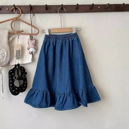 -キッズスカート 裾フリルデニムスカート - mamahalo shop - スカート -  べビー服 - 子供服 - 男の子 - 女の子