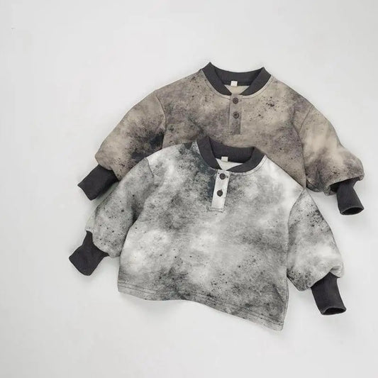 -キッズトップス タイダイ長袖ヘンリーネックスウェットシャツ 2カラー【mh0007235】 - mamahalo shop - 長袖シャツ・ブラウス -  べビー服 - 子供服 - 男の子 - 女の子