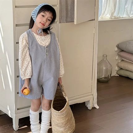 キッズジャンプスーツ レースフリルコーデュロイノースリーブワイドジャンプスーツ - mamahalo shop - ノースリーブジャンプスーツ -  べビー服 - 子供服 - 男の子 - 女の子