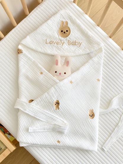 -ベビーブランケット おくるみ スワドル ベアくま うさぎバニー 刺繍 - mamahalo shop - ベビーブランケット・タオル -  べビー服 - 子供服 - 男の子 - 女の子